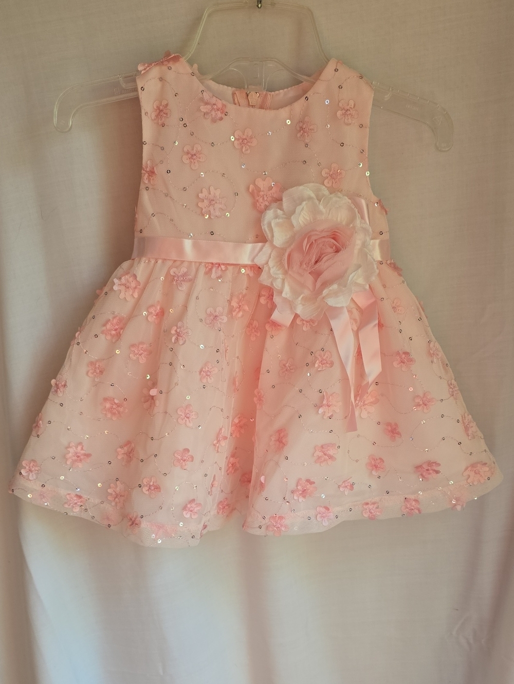 Girls Pink Floral Embellished Party Dress